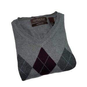 Chatham Road Cashmere Cotton Blend Argyle Preppy Academia Sweater - Size XL